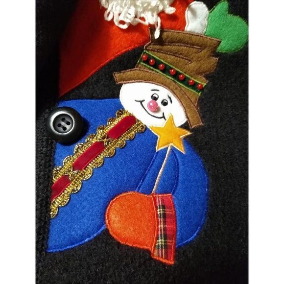 Christmas Sweater Vest Boiled Wool Santa Reindeer Removable Faux Fur Collar - Picture 5 of 7